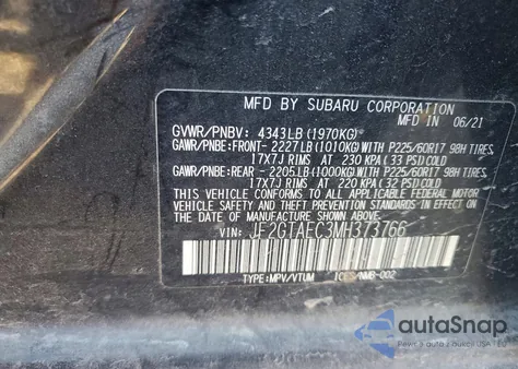 2021 Subaru Crosstrek Premium z USA, uszkodzony, nr VIN JF2GTAEC3MH373766